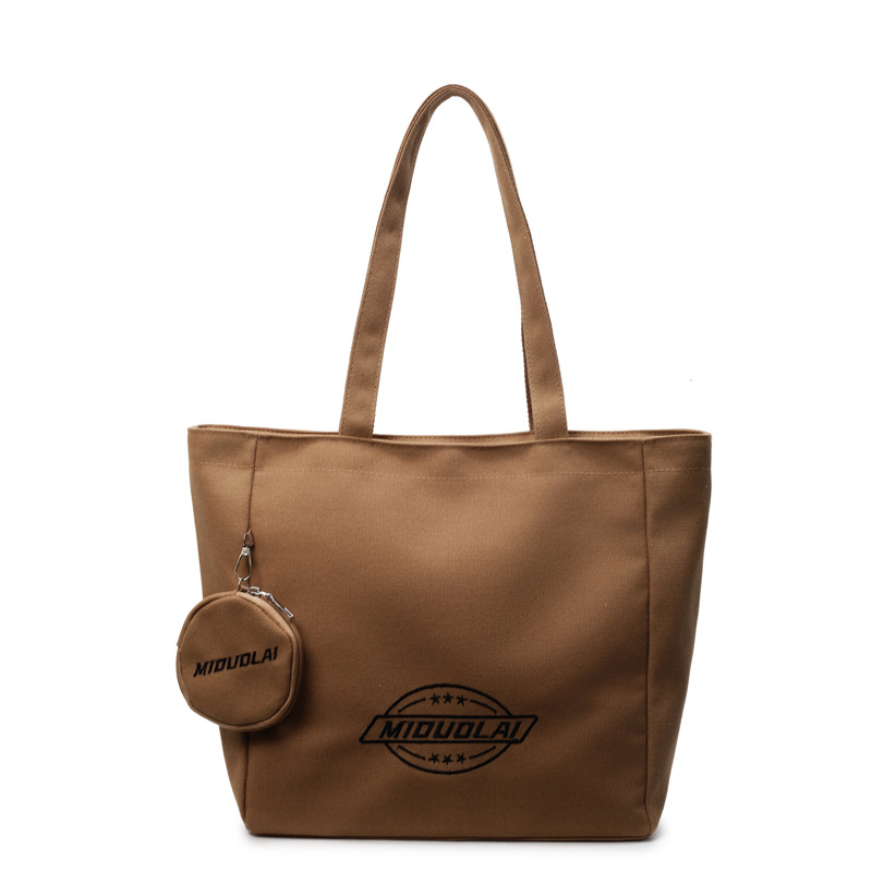 New embroidered canvas bag, versatile, thickened single-shoulder, large capacity, simple student commuting, hand-held tote bag for class, trendy Item Picture