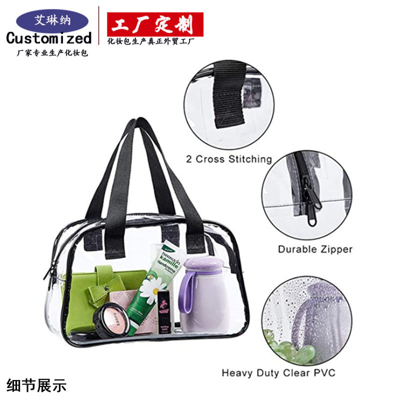 Customized large-capacity PVC transparent handbags for travel, portable mini children's toy bags and cosmetic bags details Picture