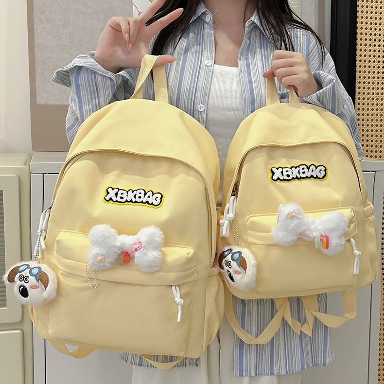 High appearance level, ins style cute middle school schoolbag, casual travel backpack for girls, solid color, simple texture backpack full figure