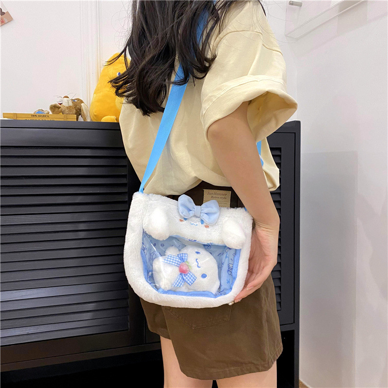 Japanese-style cute transparent PVC children's bag, plush toy cartoon bag, 2023 new Sanrio figurine crossbody bag details Picture