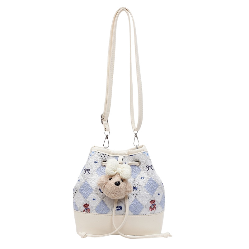 The 2025 new fresh and sweet printed drawstring bucket bag is a fashionable women's color-blocking, simple and large-capacity single-shoulder crossbody bag Item Picture