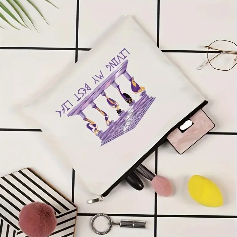 Cross-border temu best-selling lettered simple linen double-sided printed cosmetic bag, storage bag, multi-functional zipper bag for women Specification drawing