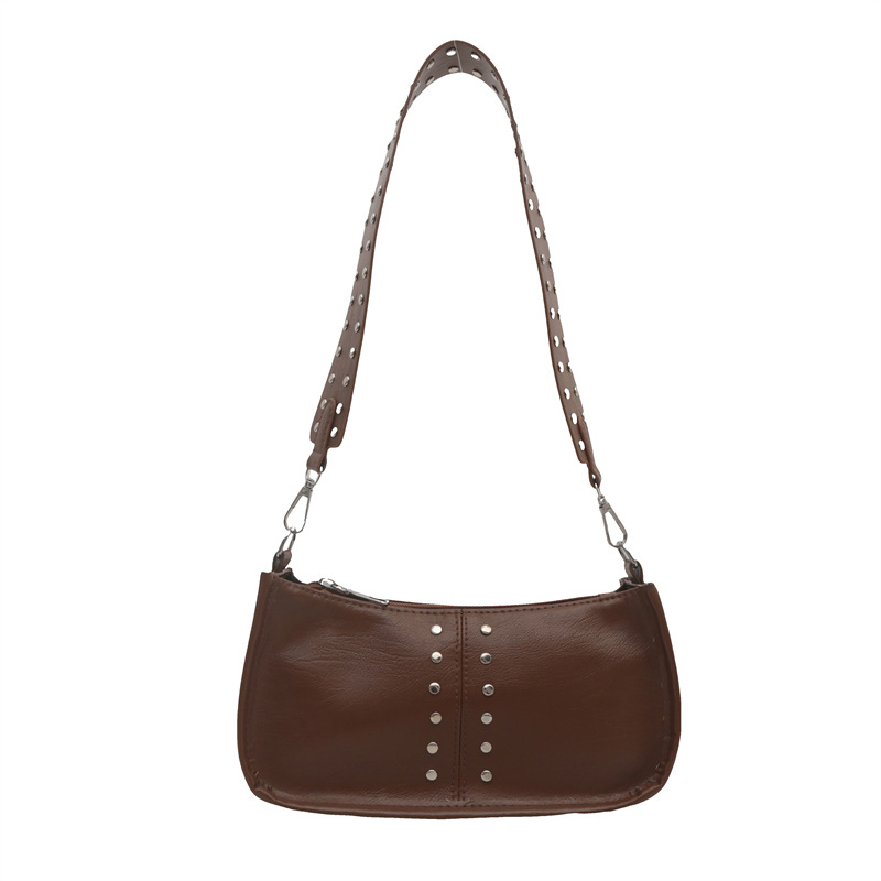 A casual lady's simple 2024 autumn retro fashion rivet simple broadband single-shoulder crossbody small square bag Item Picture