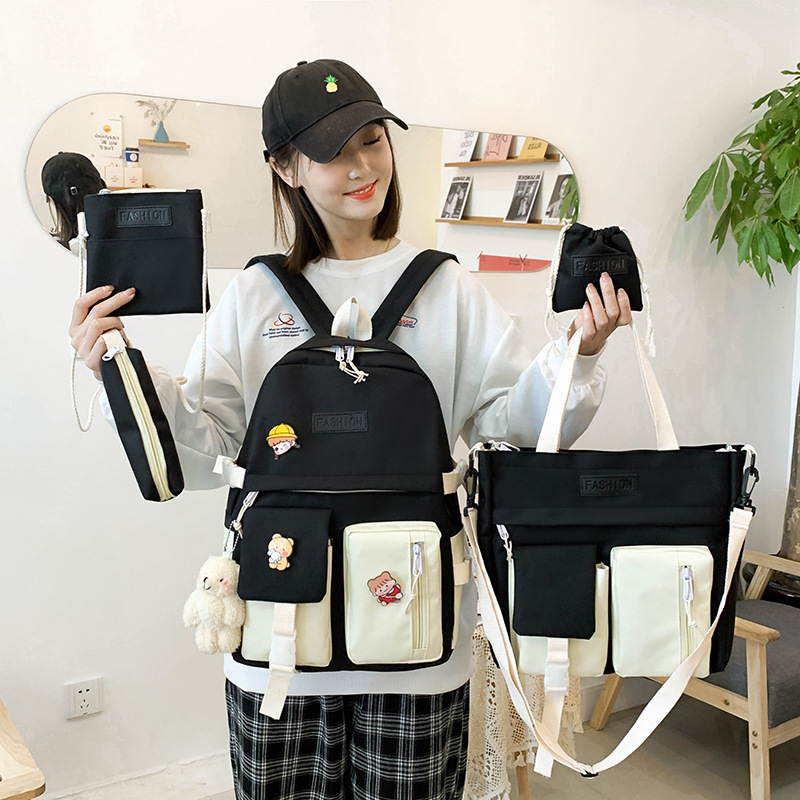 A new Korean-style canvas five-piece backpack for girls, a hand-held schoolbag for grade 34, 56 primary school students Specification drawing