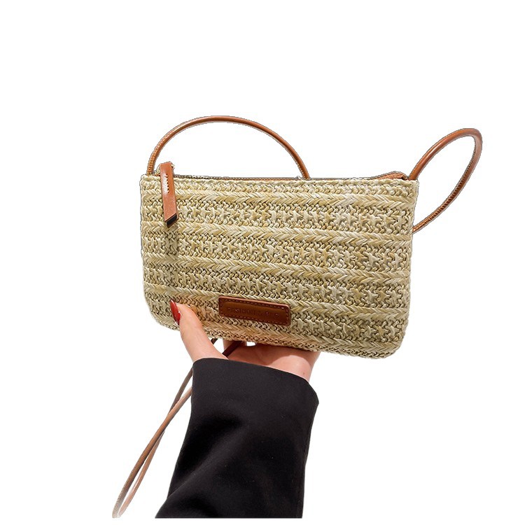 A niche woven bag with a hand-held texture, a women's Spring 2025 new crossbody single-shoulder bag, a women's straw woven bucket Item Picture