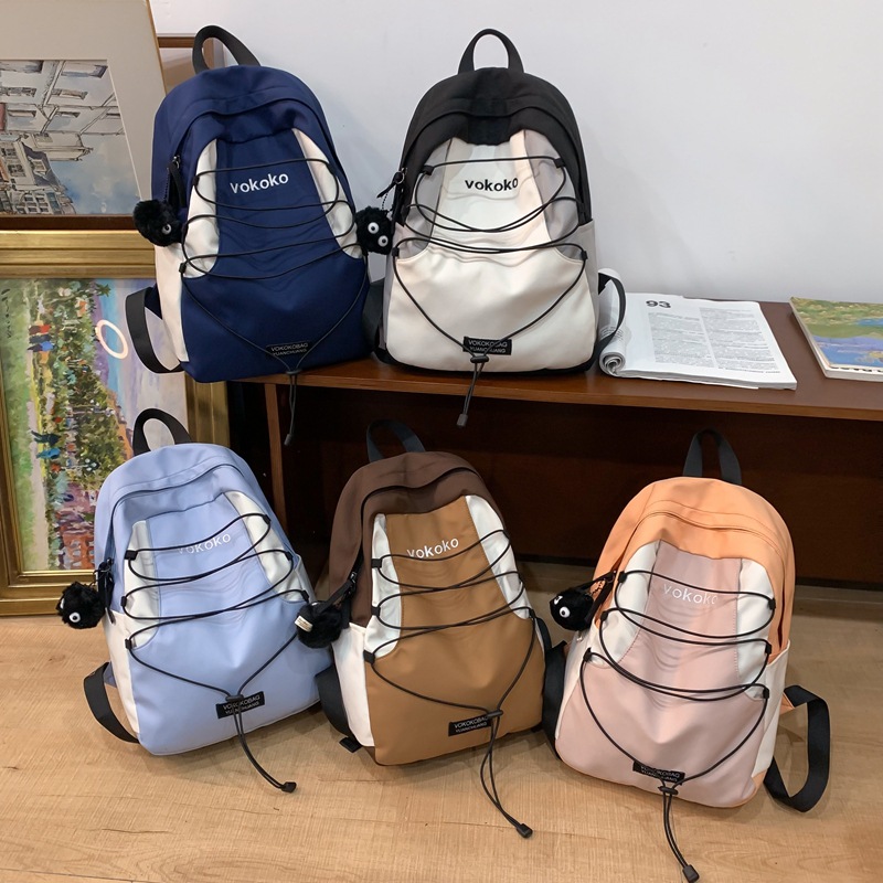 Cross-border color-blocking casual large-capacity backpack, simple and sporty style, trendy backpack for junior and senior high school students when going out full figure