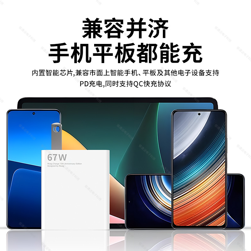 The 67 European standard fast charging head is suitable for the Xiaomi 13Pro phone, K70Pro Redmi US standard charger with gold label Application Scenario