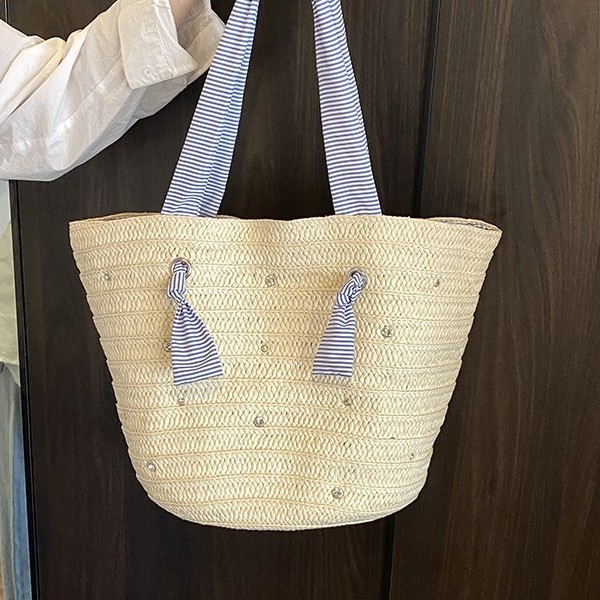 2025 New large-capacity hand-woven tote bag, women's casual and versatile single-shoulder bag, beach vacation bag full figure