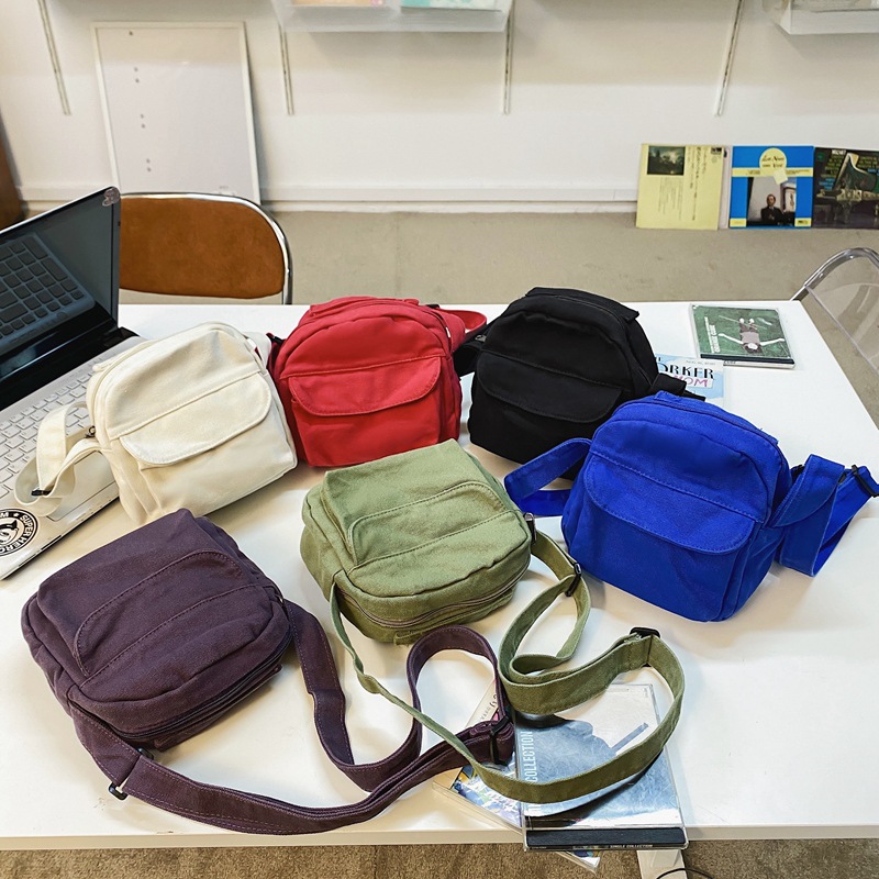 Japanese-style phone bag, solid-color crossbody bag, washed canvas bag for women, Korean version of Instagram, new single-shoulder bag, small crossbody bag for women Specification drawing