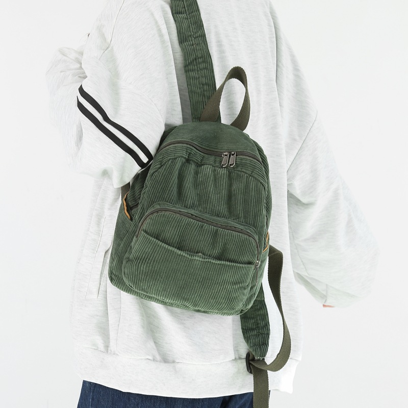 Corduroy solid-color schoolbag for girls, Tang Donation backpack, Korean version, high school and college students, retro and simple mini backpack for girls details Picture