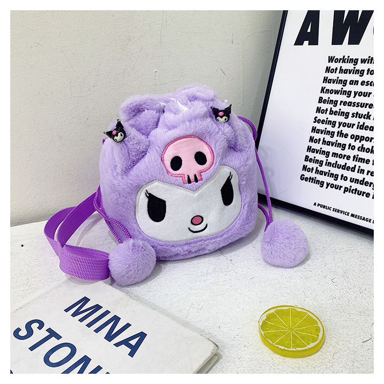 New Sanrio drawstring bucket crossbody drawstring doll bag, claw machine doll, cartoon plush doll bag, figurine details Picture