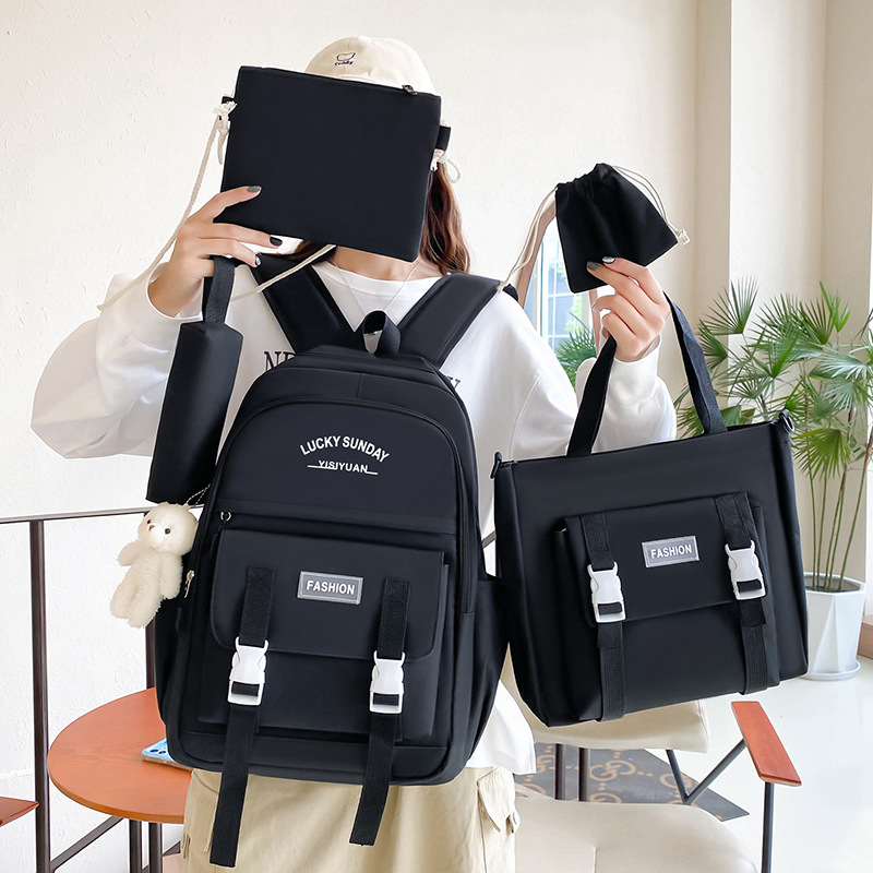 Forest-style simple schoolbag for girls, Korean version, lightweight and large-capacity backpack, five-piece set for hand-held after-school tutoring in primary and junior high school Application Scenario