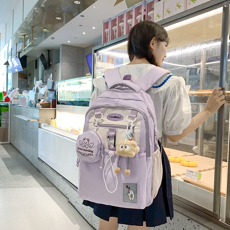 Forest-style Instagram minimalist campus cute girl schoolbag, Japanese-style Harajuku style versatile color-blocking primary and secondary school student backpack details Picture
