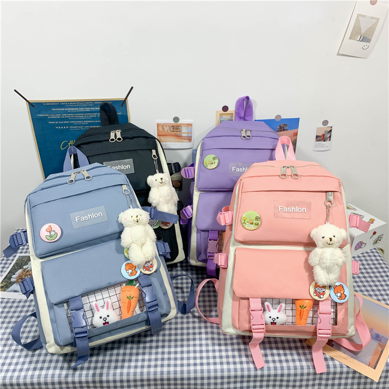 2024 New Korean version student fashion multi-purpose campus four-piece schoolbag and outdoor backpack for both boys and girls in junior and senior high school Application Scenario
