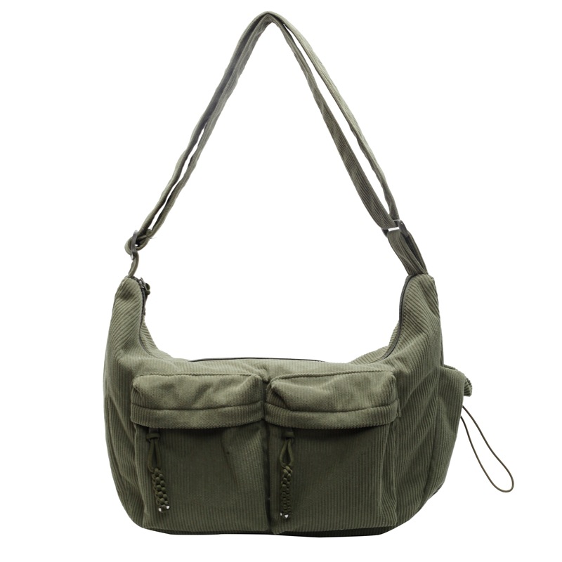 New fashionable single-shoulder bag, lightweight corduroy casual and laid-back style crossbody bag, large-capacity women's student bag Item Picture