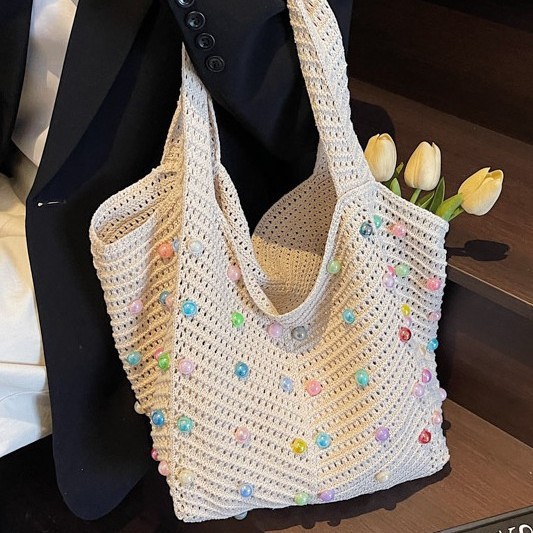 Knitted hollowed-out, colorful and fashionable, fresh and casual single-shoulder bag for women, 2025 new style, fashionable and trendy, underarm Specification drawing