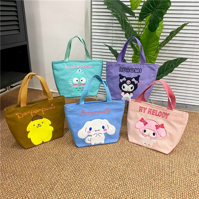New cartoon embroidered canvas makeup bag, coin purse, Kuromi large-capacity storage bag, Cinnamon Dog small square bag full figure