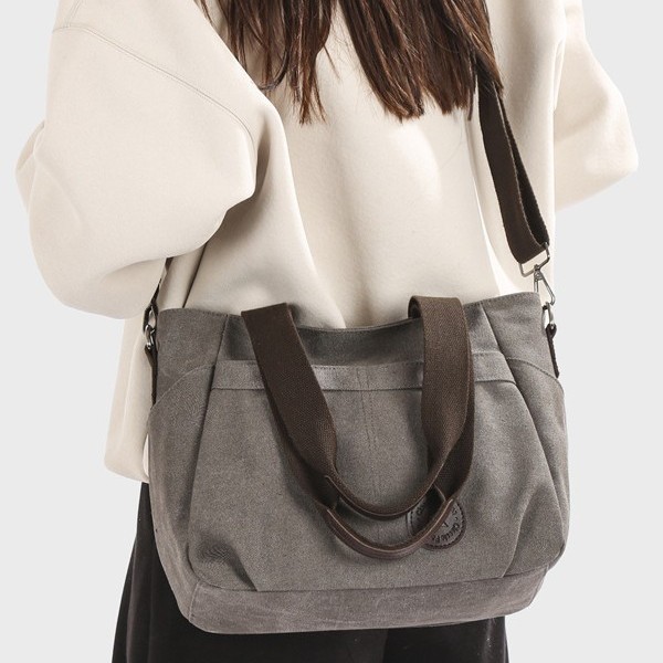 New winter 2024 canvas bag, large capacity, wide shoulder strap, simple women's bag, shopping handbag, casual crossbody bag details Picture