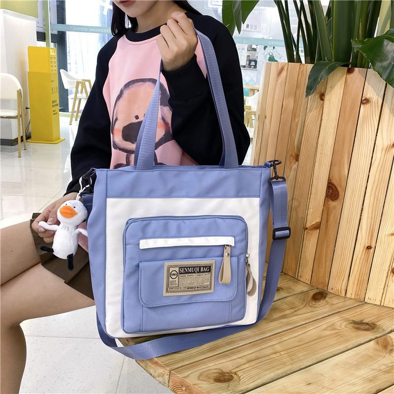 New large-capacity canvas bag for after-school tutoring, dual-purpose handbag, girls' schoolbag, canvas crossbody bag for junior high school and senior high school students details Picture