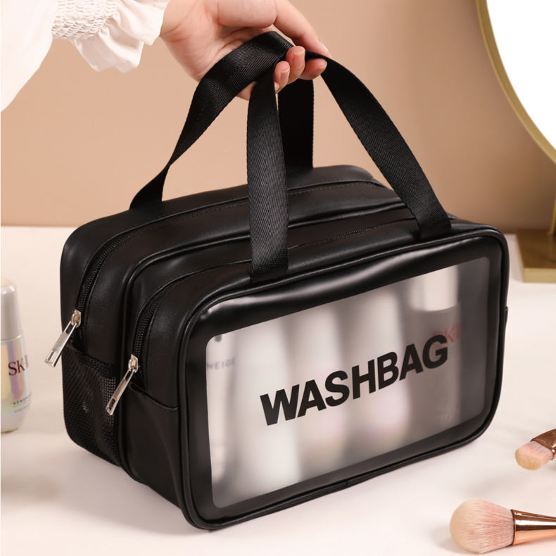 New PU dry and wet separation makeup bag, double-layer mesh transparent toiletry bag, large-capacity storage bag for travel and business trips Application Scenario