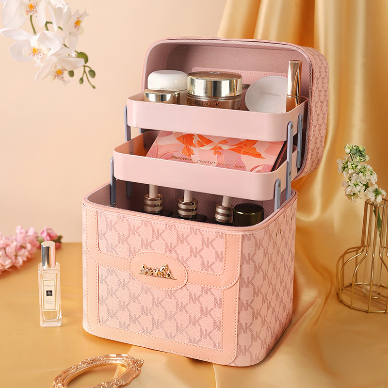 Wholesale of new high-quality and elegant makeup boxes, large-capacity souvenir makeup bags, and multi-functional waterproof portable beauty cases details Picture