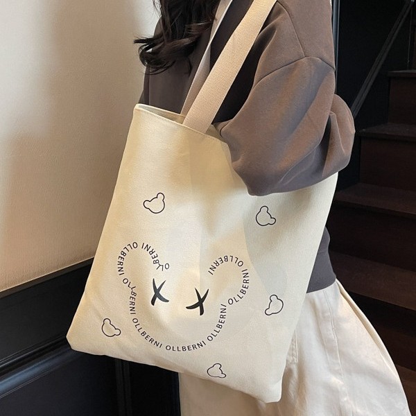 ins canvas bag Women's crossbody bag 2025 Summer New style Japanese large-capacity cartoon-printed student single-shoulder fabric bag details Picture