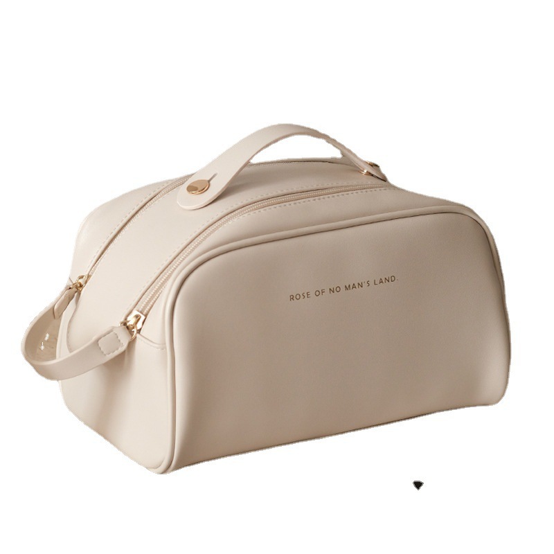 Large-capacity, high-end, double-zipper hand-held cosmetic storage bag, travel portable skincare and toiletries bag Item Picture