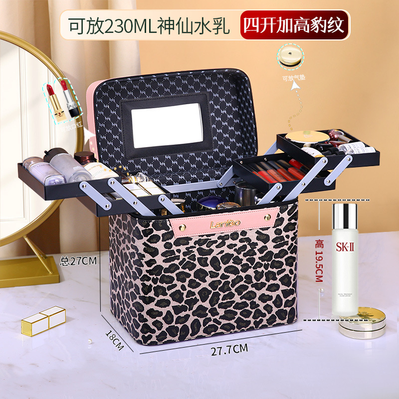 Wholesale women's large-capacity portable 2023 new super popular ins style high appearance level leopard print hand-held makeup case Specification drawing