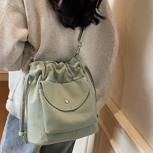 Spring versatile denim small bag for women, 2025 new style fashionable drawstring bucket single-shoulder crossbody bag, stylish and stylish full figure