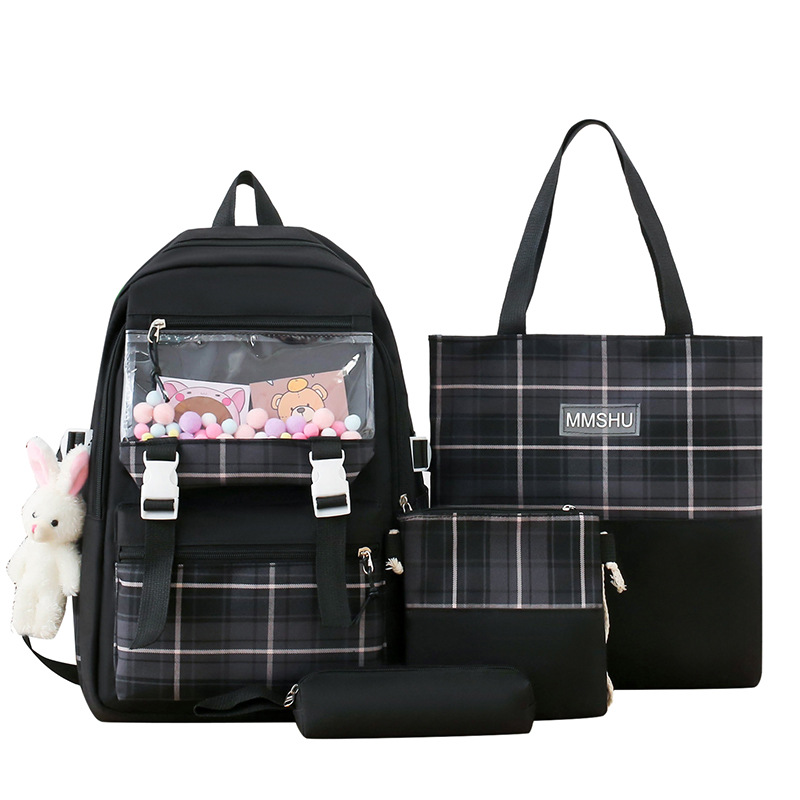 New checkered schoolbag for girls, a fresh and clean campus bag for primary school students, a large-capacity backpack for junior high school students, and a casual backpack Item Picture