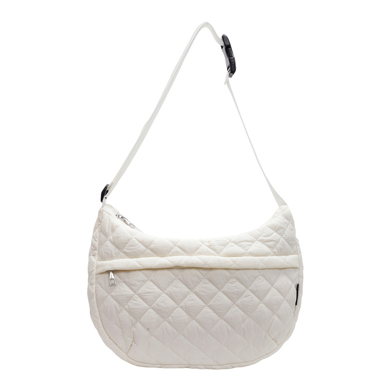 Cotton-padded jacket bag, women's large-capacity 2024 new autumn and winter casual single-shoulder crossbody fabric bag, diamond-patterned commuter tote bag Item Picture