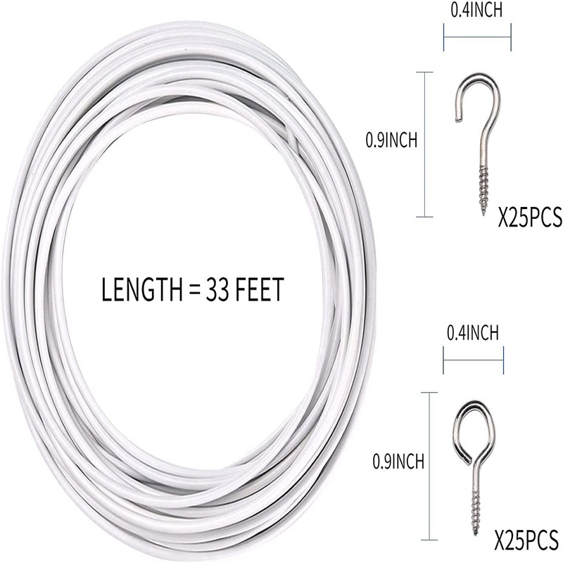 Cross-border 6/10/15-meter plastic-coated spring rope sleeve, white high-strength pull rope, sheep eye ring metal buckle curtain accessories details Picture