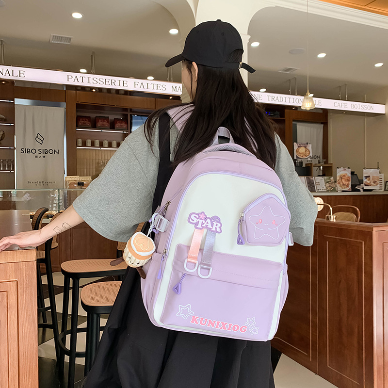 Color-blocking large-capacity schoolbag for junior high school students, Japanese-style backpack for high school students, cute and fresh, forest-style backpack for girls full figure