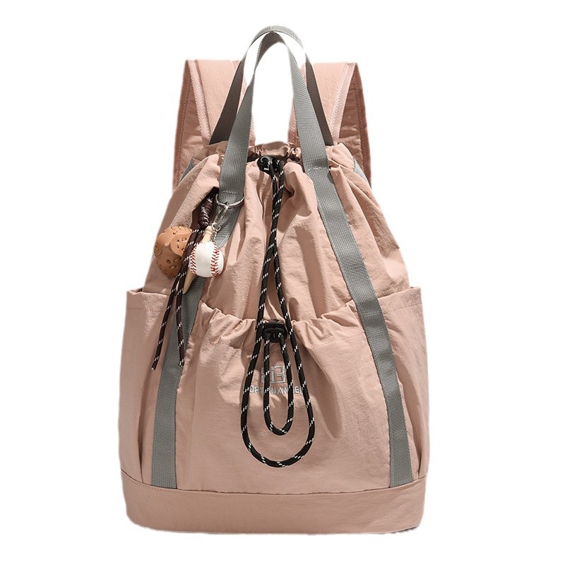 Laid-back style drawstring backpack, simple, casual and lightweight single-shoulder bag, handbag, color-blocking schoolbag, ladies' backpack Item Picture