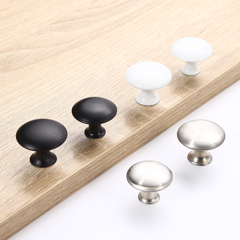 European-style mushroom-shaped porcelain white black single-hole handle wardrobe cabinet round stainless steel modern and simple drawer handle full figure