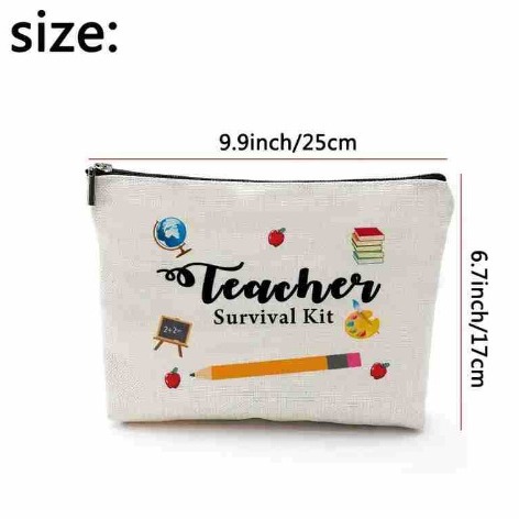 Cross-border exclusive teacher makeup bag gift, teacher zipper bag, waterproof linen storage bag, Teachers' Day gift Specification drawing