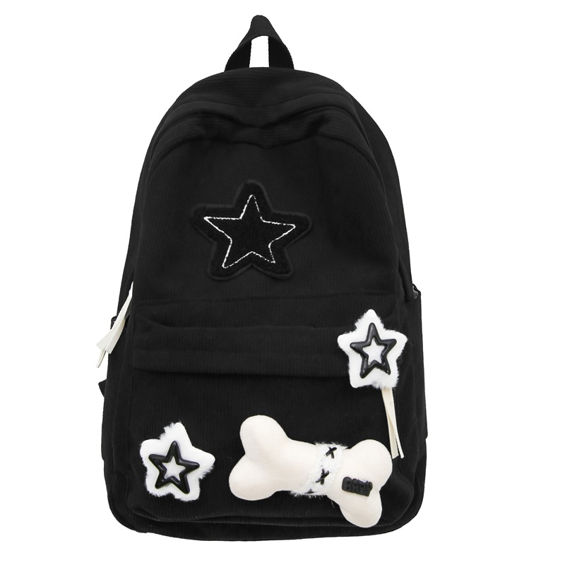 Japanese-style InS-style cute star schoolbag, female high school student corduroy backpack, casual college student campus backpack Item Picture