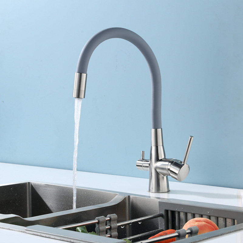 Wholesale of Russian export three-in-one cold and hot kitchen faucet, universal rotating sink faucet, water purifier Specification drawing