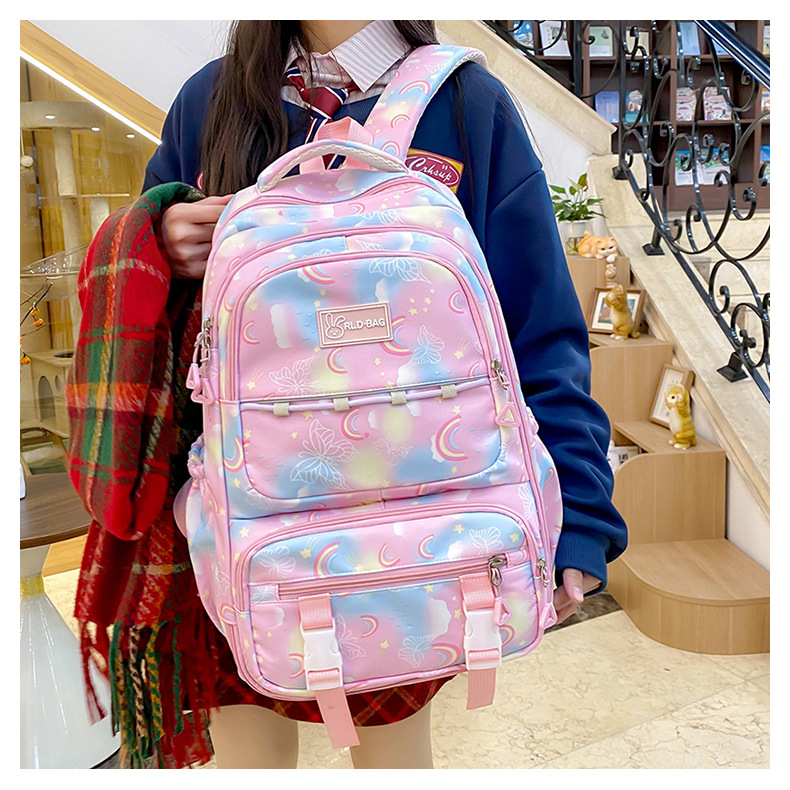 New Korean version Oxford cloth backpack with stylish color pictures, large-capacity backpack for junior and senior high school students Specification drawing