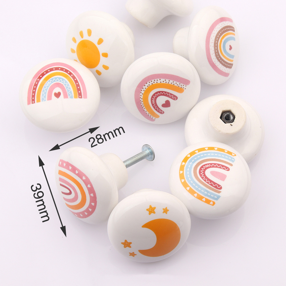 Creative cartoon ceramic cute rainbow weather drawer handles, cabinet doors, wardrobe handles, eco-friendly kindergarten handles details Picture