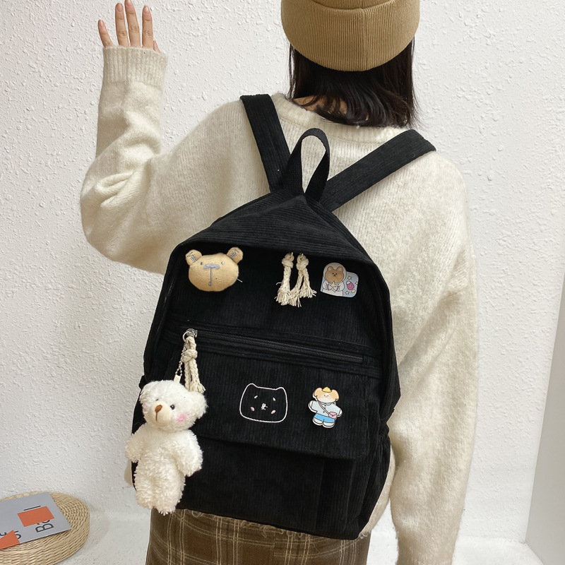 New versatile schoolbag for girls, Korean version, Harajuku High School college students, corduroy versatile corduroy, cute travel backpack Specification drawing
