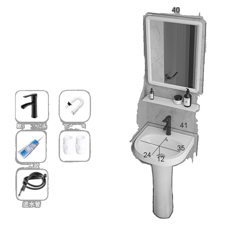 Toilet washbasin, ceramic column washbasin, small-sized floor-standing washbasin, balcony no need for drilling, household washbasin Item Picture