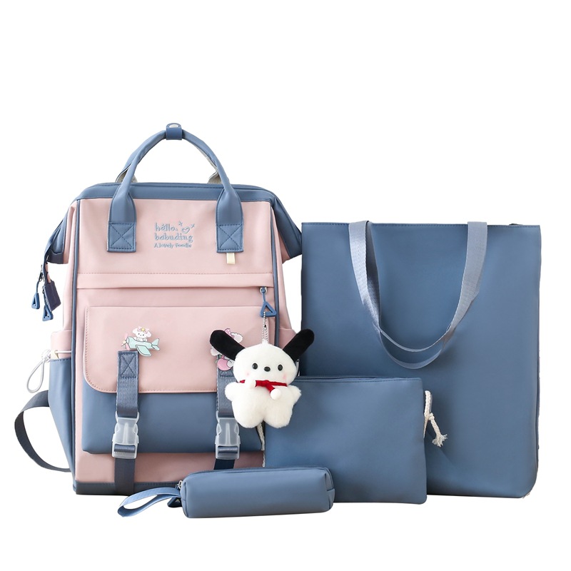 A high-appearance-level four-piece Japanese student schoolbag, fashionable and stylish, large-capacity backpack, a fresh and cute backpack trend for girls Item Picture