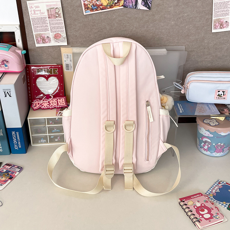 A female college student's Instagram-style forest-themed backpack with a high level of appearance and a soft girl. It features a color-blocking and versatile large-capacity campus backpack Specification drawing