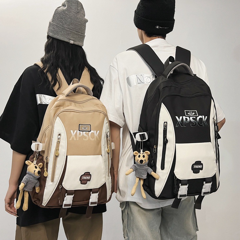 A lightweight and versatile college student backpack, a large-capacity, trendy letter design backpack for women, and a couple's casual backpack for going out details Picture