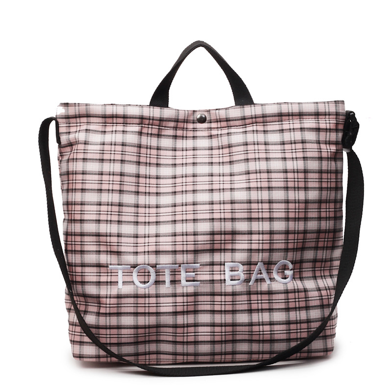Canvas bag, shoulder bag, large-capacity women's retro new 2024 shopping bag, checkered bag, tote bag, versatile for commuting Item Picture