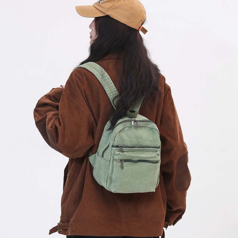 Japanese-style canvas small backpack for women, 2024 new solid color simple small backpack, Korean-style college student travel small bag details Picture