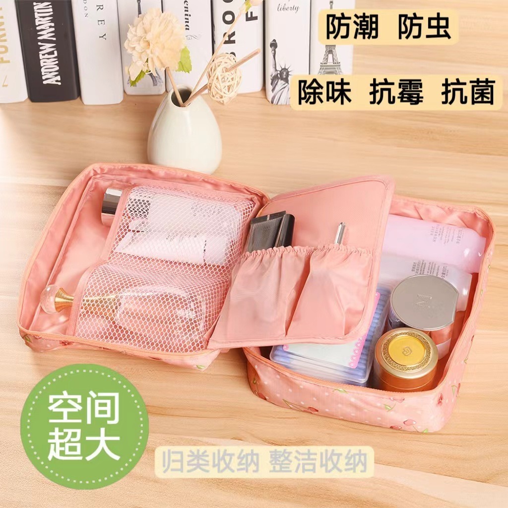 Square-shaped cosmetic bag, large-capacity multi-purpose cosmetics, waterproof storage bag, travel portable hand-held toiletry bag details Picture