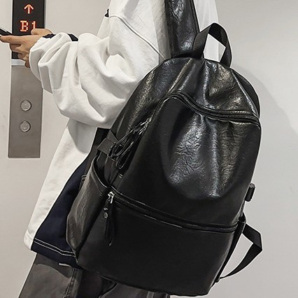 Cross-border retro pu soft new college student schoolbag, campus fashion men's and women's backpack, large-capacity travel backpack full figure