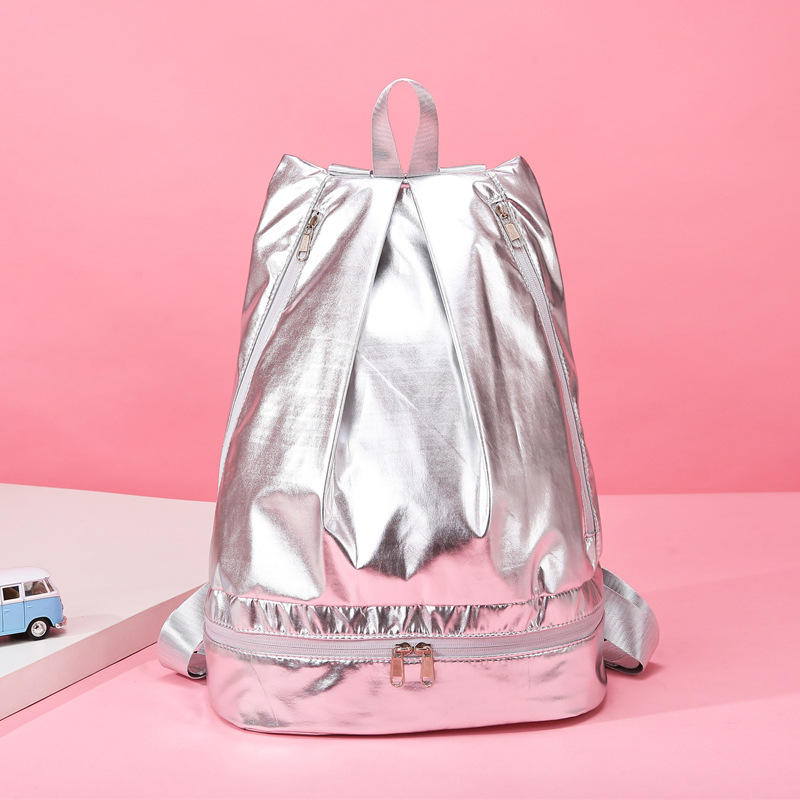 New silver swimming bag, women's dry and wet separation sports and fitness bag, waterproof storage yoga bag, travel backpack full figure